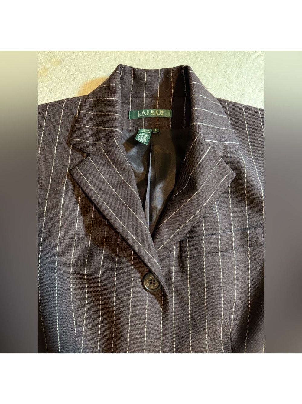 Lauren Ralph Lauren Classic Blazer 3 Button Wool Brown and Tan Pinstripe Jacket - Picture 5 of 12